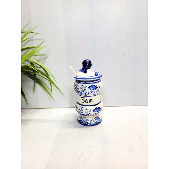 Vintage Blue Onion Arnart Jam Jar, Lid and Spoon, Kitchen Decor - Picture 1 of 6